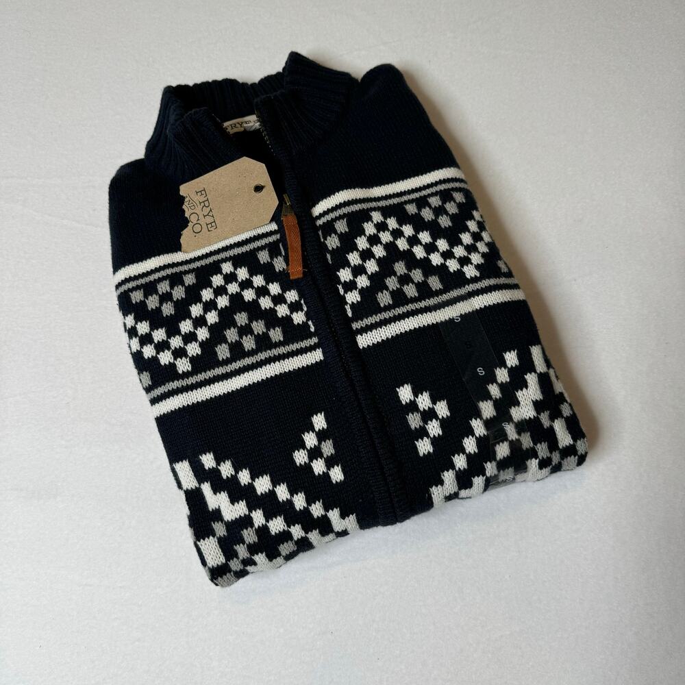 Frye and Co. NWT Full Zip Cardigan Sweater Women’s Size Small Blue/White Checker